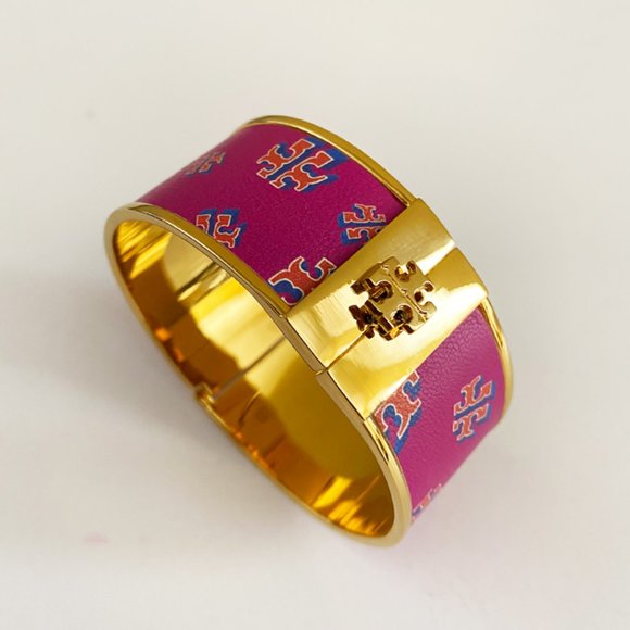 Tory Burch Jewelry - ToryBurch Skinny Leather Pink Gold Cuff Bracelet